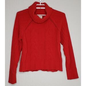 Harper Heritage Women's Sweater Sz Medium Red Cozy Chunky Cable Knit Turtleneck